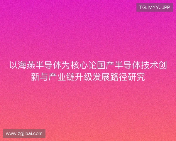 以海燕半导体为核心论国产半导体技术创新与产业链升级发展路径研究